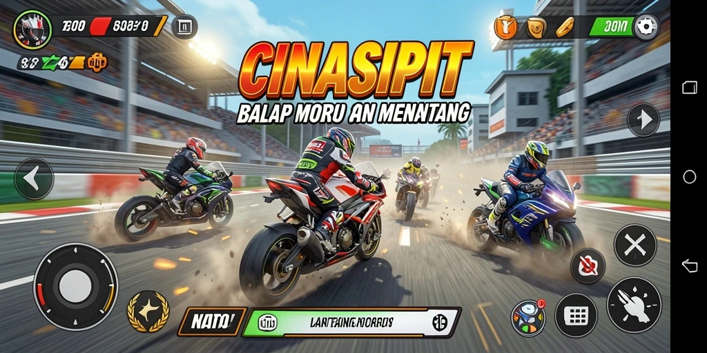 Gameplay seru dan mendebarkan dalam CINASIPIT saat Anda melaju kencang di lintasan.