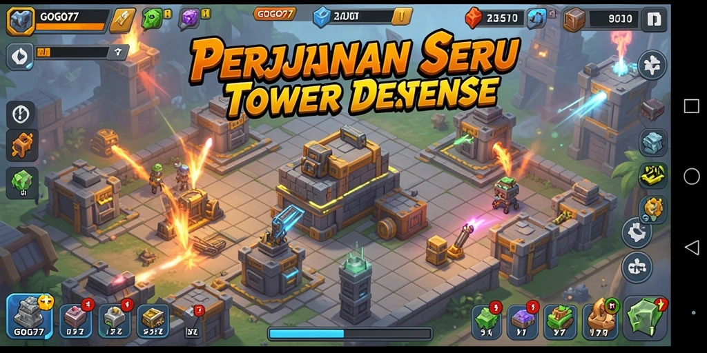 Tampilan aksi seru dari gameplay GOGO77 di Tower Defense.