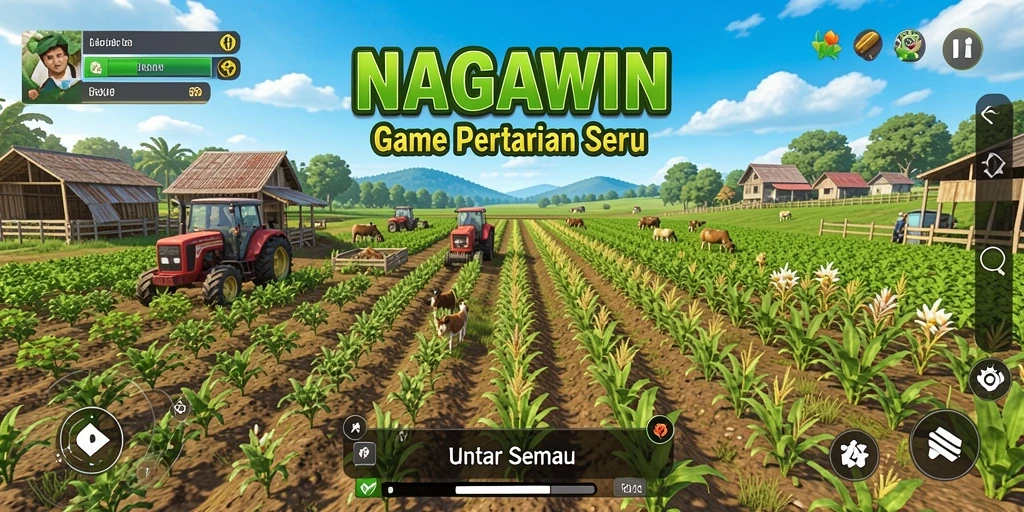 Tampilan gameplay seru dalam NAGAWIN dengan aktivitas bertani.